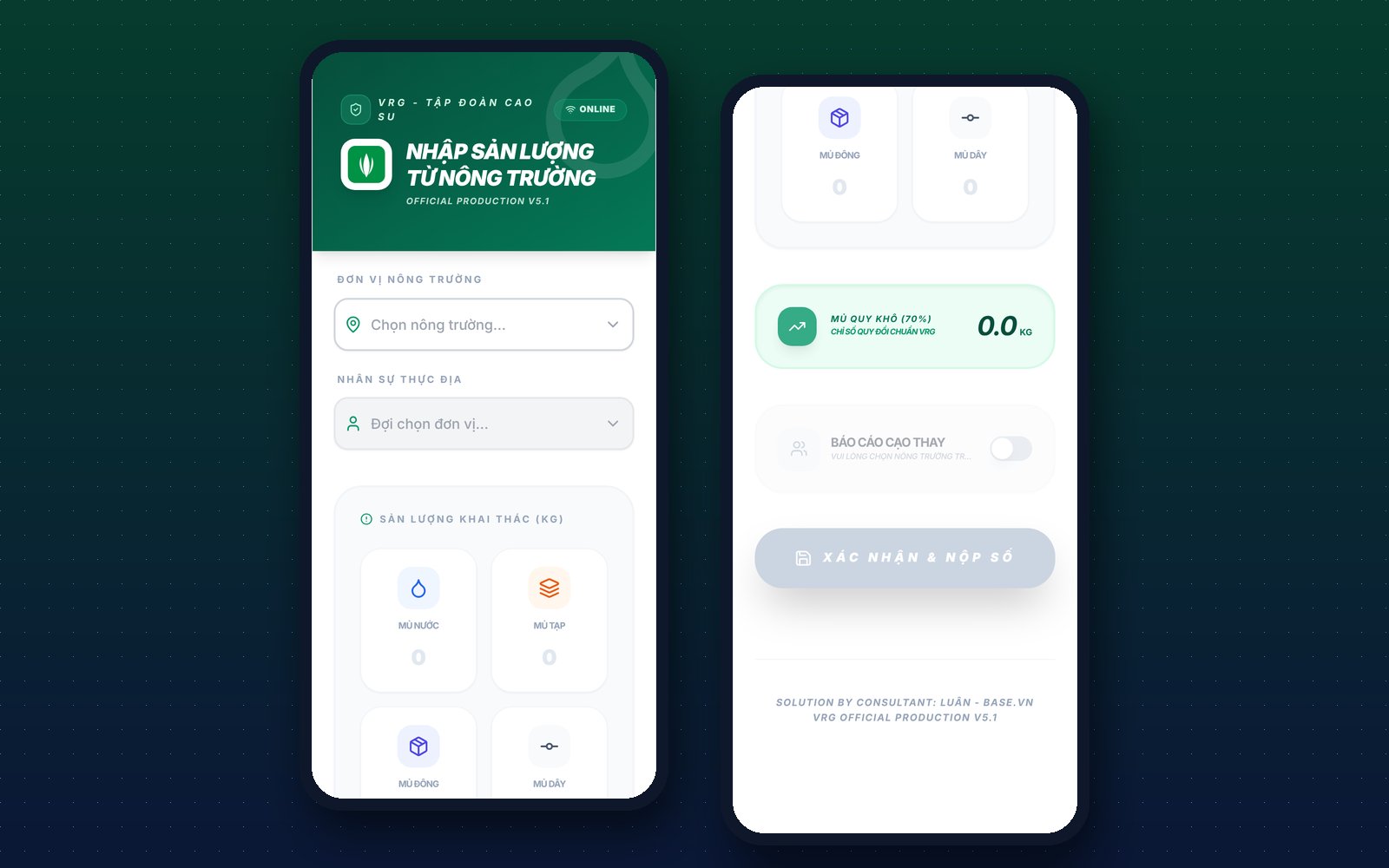 Giao diện App Nhập sản lượng mủ cao su từ Nông trường